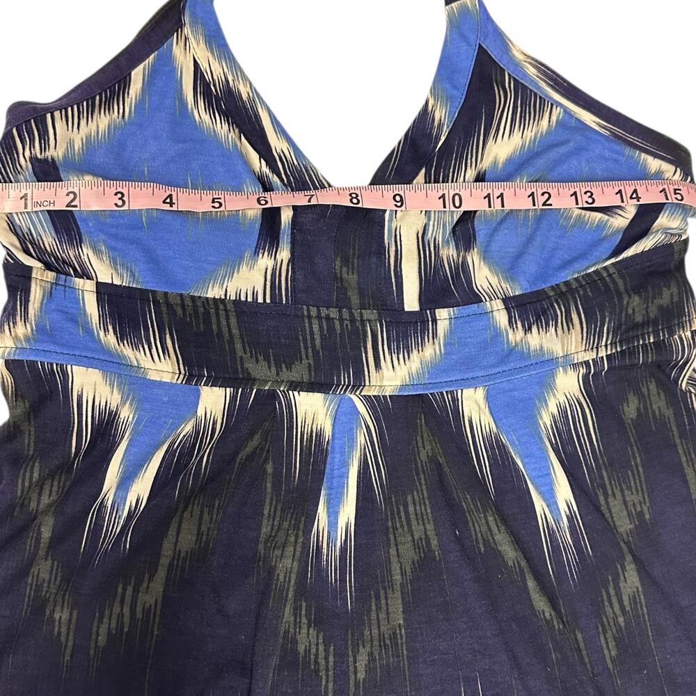 Banana Republic M Abstract Blue Ikat Maxi Halter Dress Modern Boho Modal - Picture 7 of 12